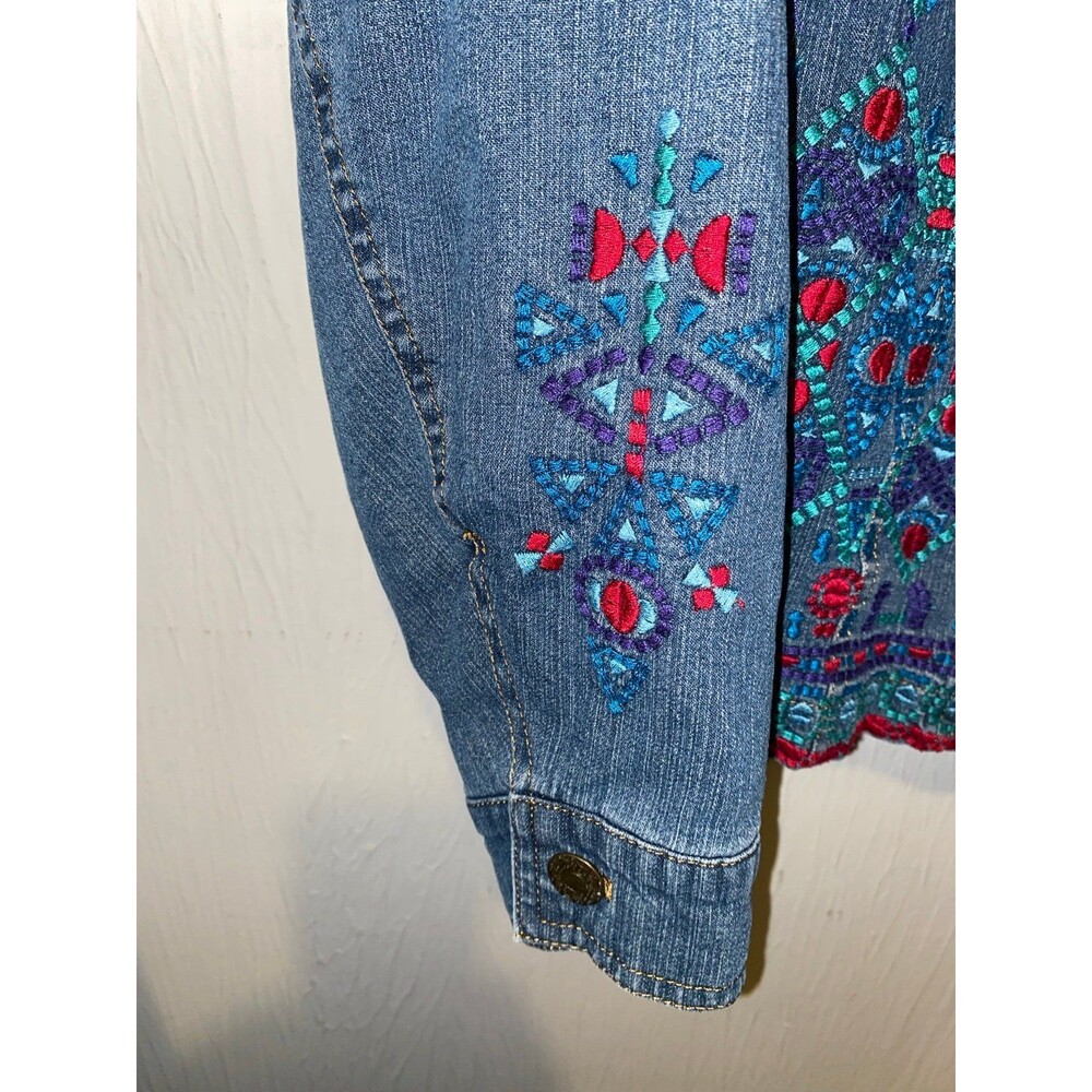 Coldwater Creek Blue Denim Jacket Embroidered Stitch LINED button up SZ L Large - Picture 4 of 5
